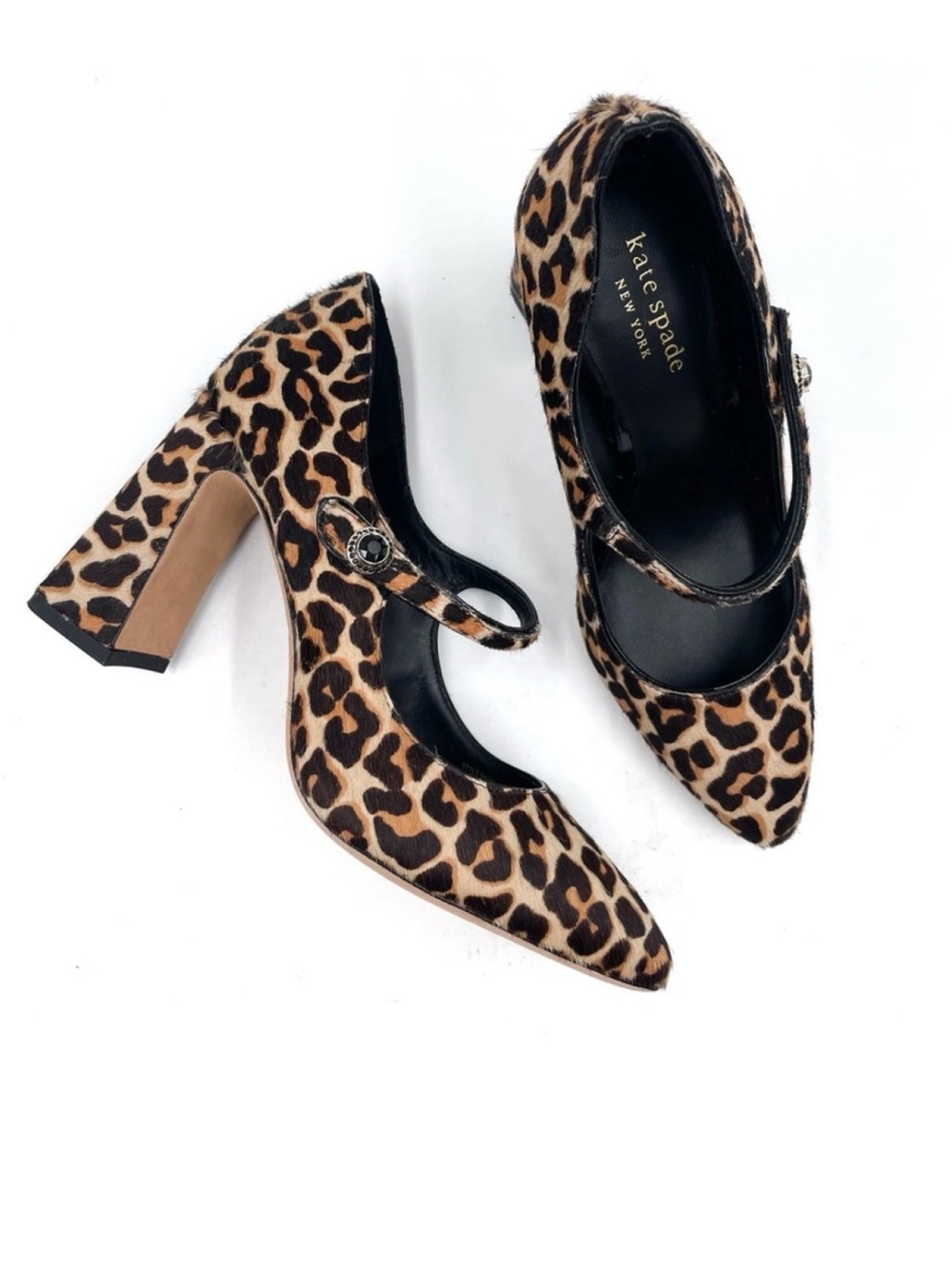 kate spade Leopard Print Mary Jane Block Heel Pumps in Tan and Black